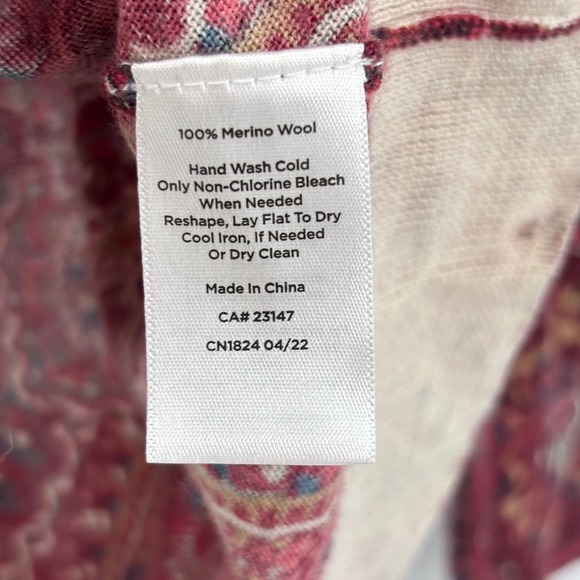 Talbots Women Pure Merino Wool Burgundy Paisley Sweater Large Lightweight Office - Picture 7 of 9